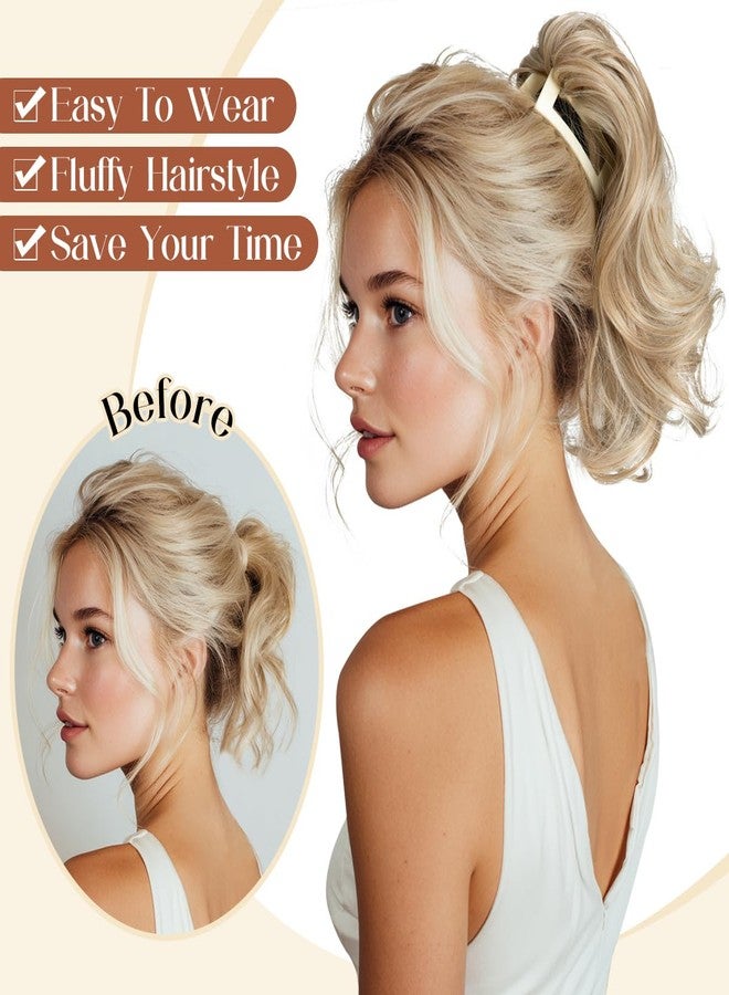 youngways 2 PCS Ponytail Extensions Claw Clip Short Pony Tails Wavy Curly Synthetic Hairpieces for Women 12 Inch + 14Inch Set Sunny Blonde - Image 5